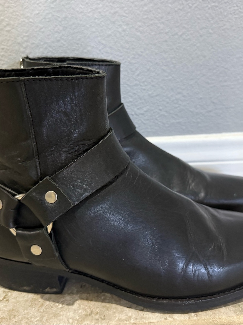 ASOS Black Leather Ankle Harness Boots